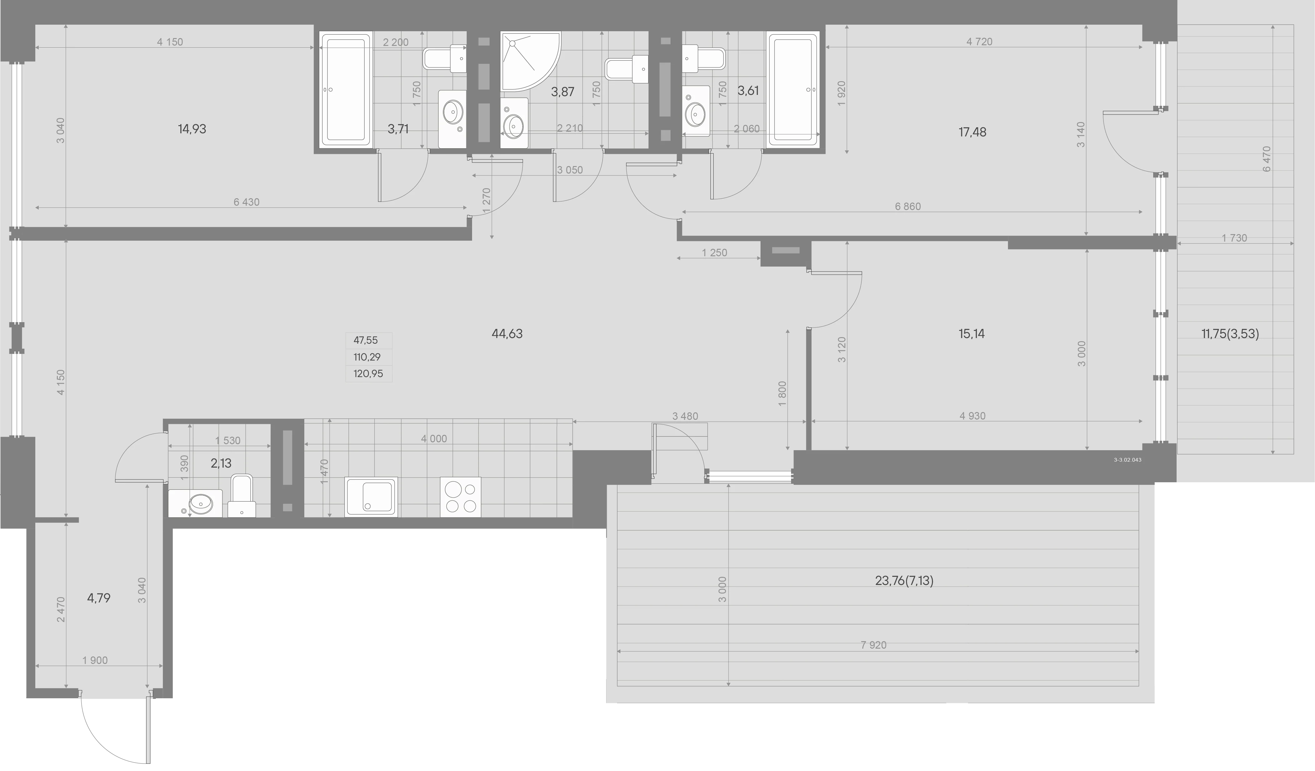 Планировка 3-комнатная 122,1 м² в ЖК «AVANT Баланс» — AVANT Баланс (Balance)
