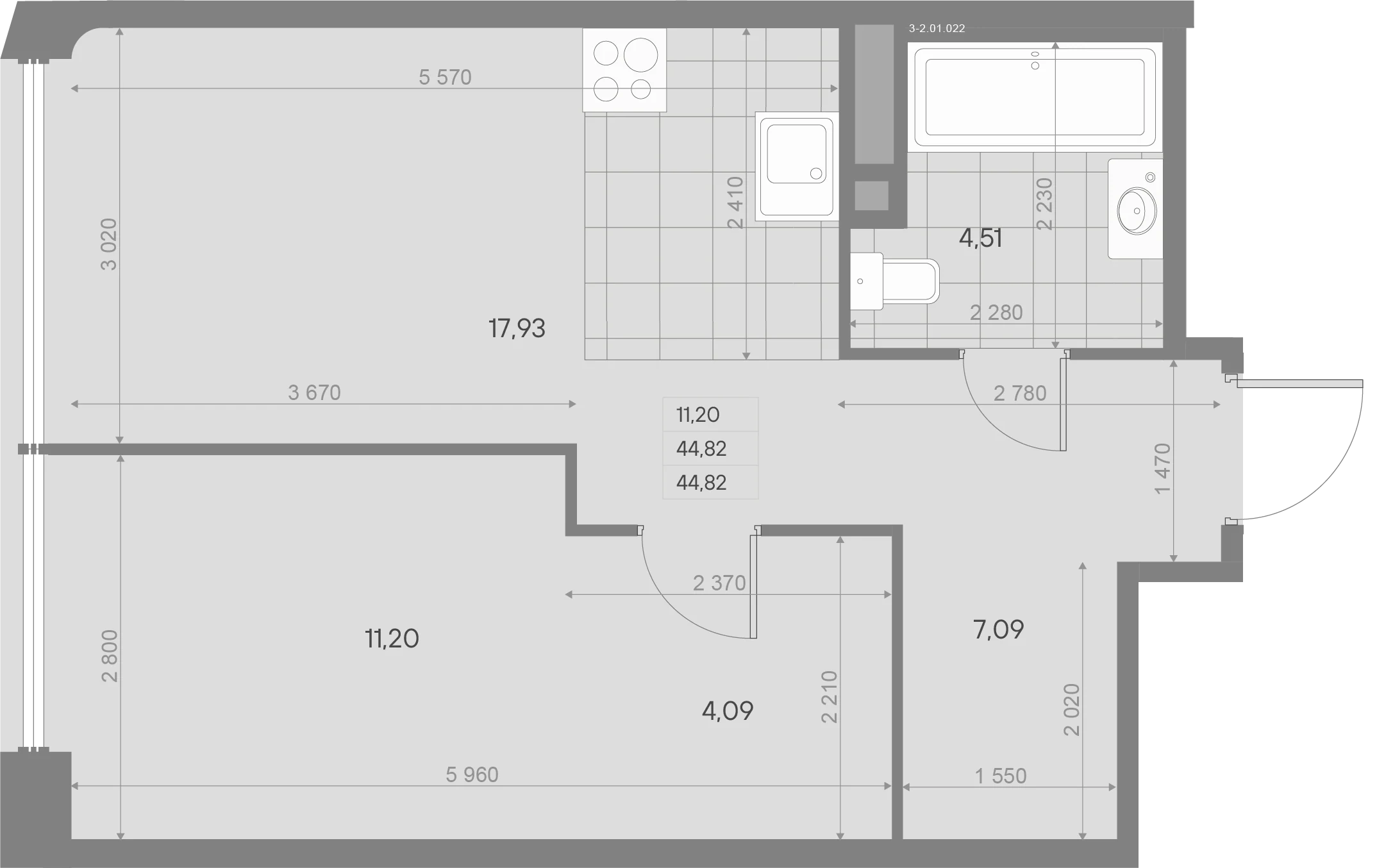 Планировка 1-комнатная 44,8 м² в ЖК «AVANT Баланс» — AVANT Баланс (Balance)