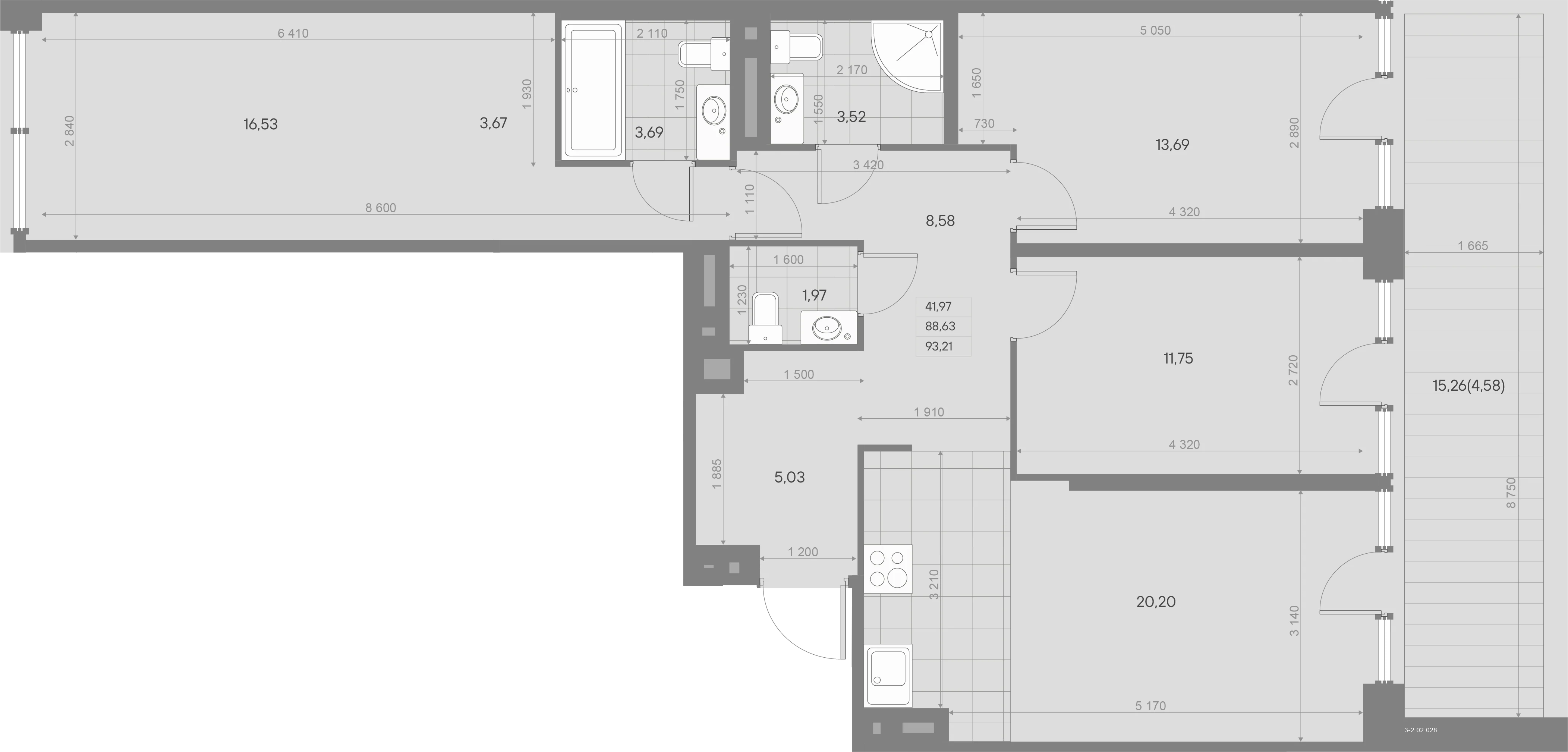 Планировка 3-комнатная 93,2 м² в ЖК «AVANT Баланс» — AVANT Баланс (Balance)