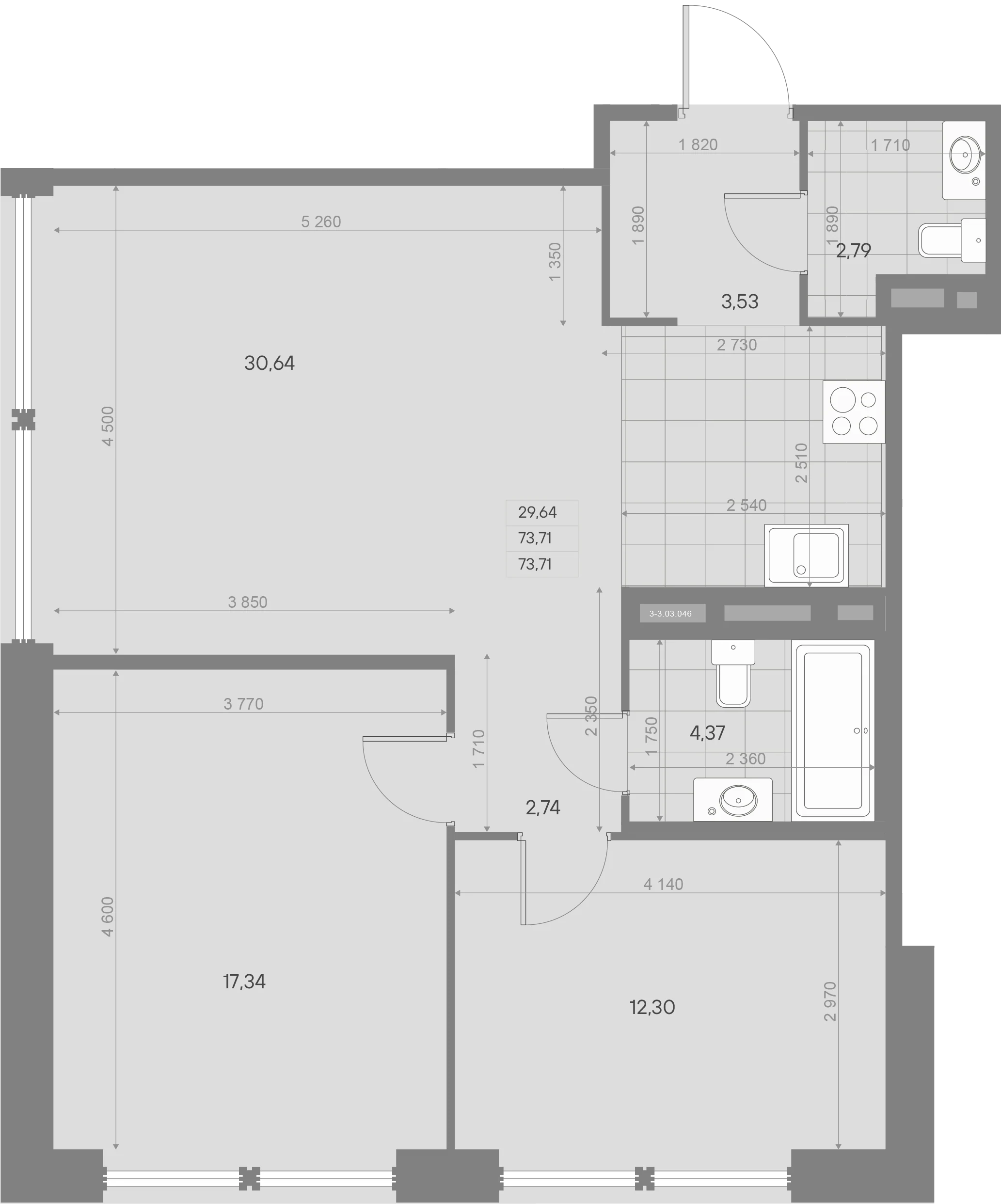 Планировка 2-комнатная 73,7 м² в ЖК «AVANT Баланс» — AVANT Баланс (Balance)