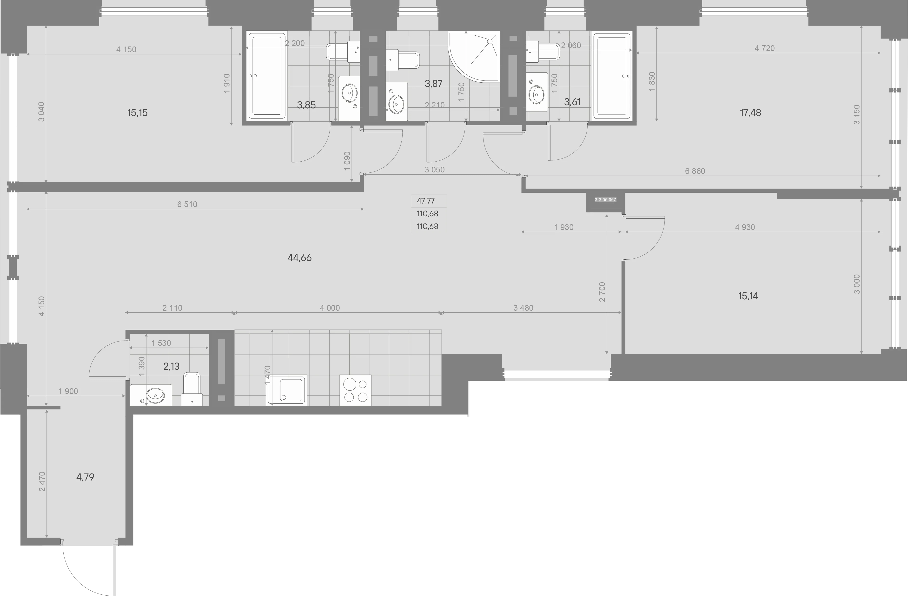 Планировка 3-комнатная 110,7 м² в ЖК «AVANT Баланс» — AVANT Баланс (Balance)