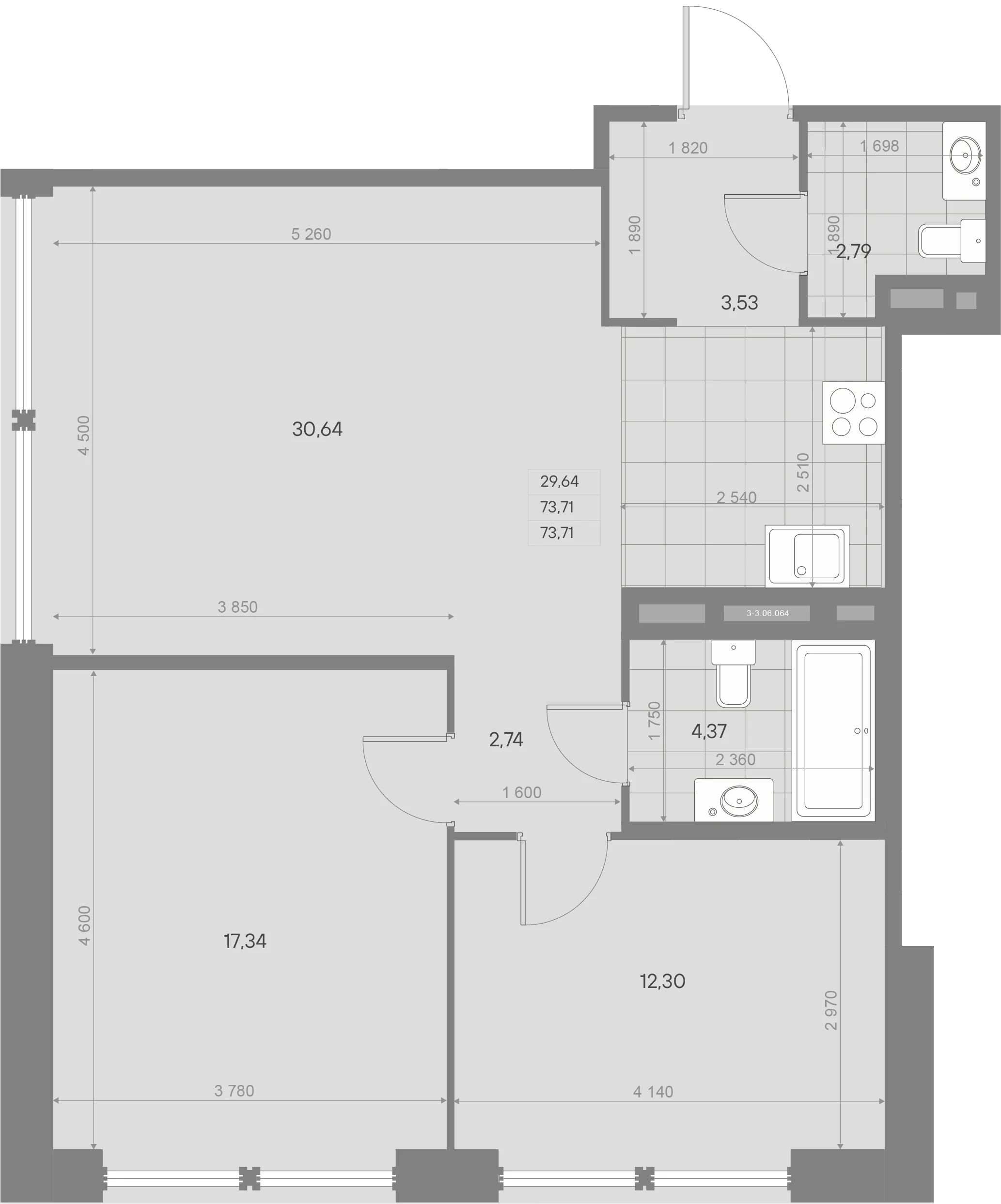 Планировка 2-комнатная 74,4 м² в ЖК «AVANT Баланс» — AVANT Баланс (Balance)