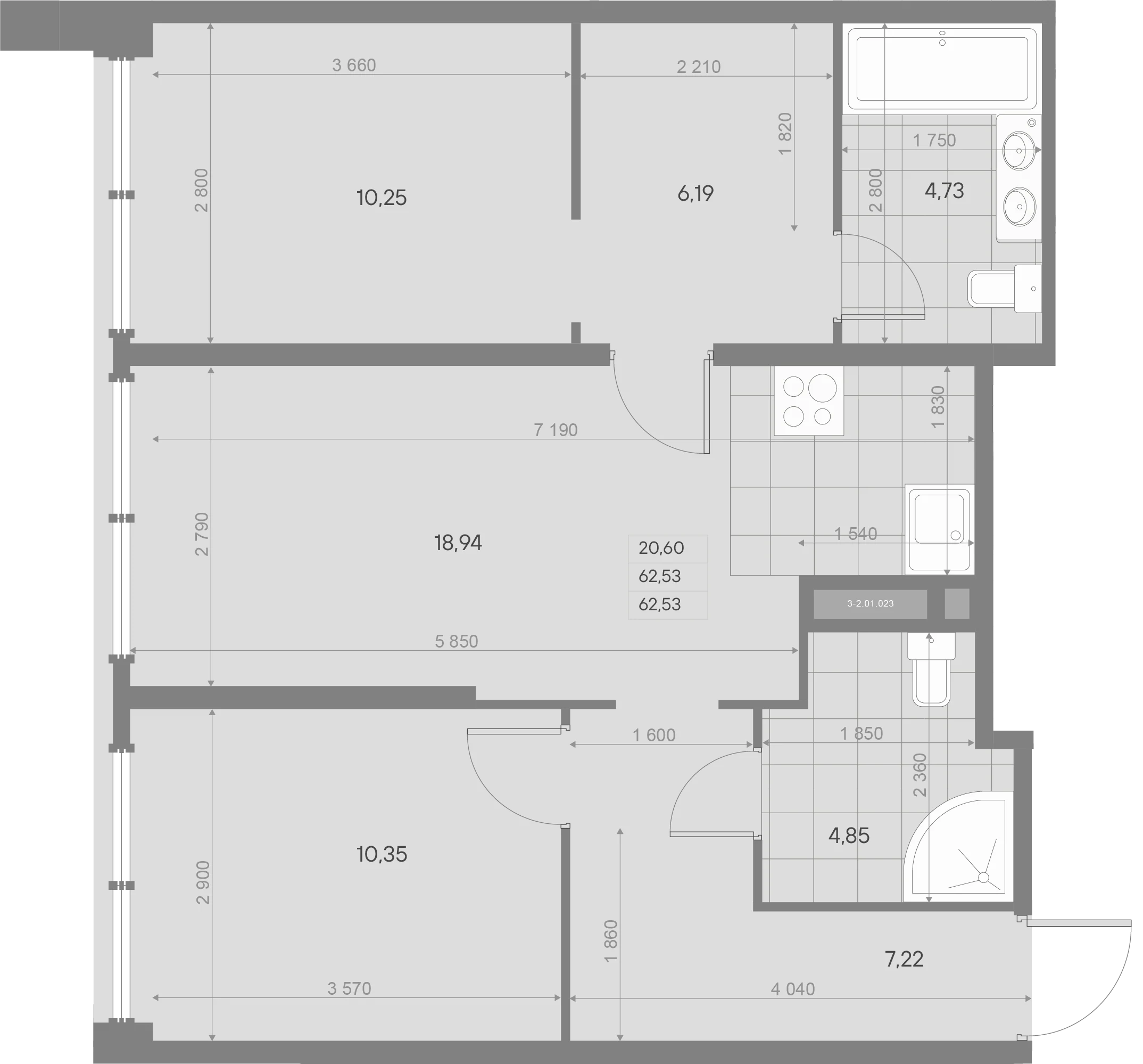Планировка 2-комнатная 62,6 м² в ЖК «AVANT Баланс» — AVANT Баланс (Balance)