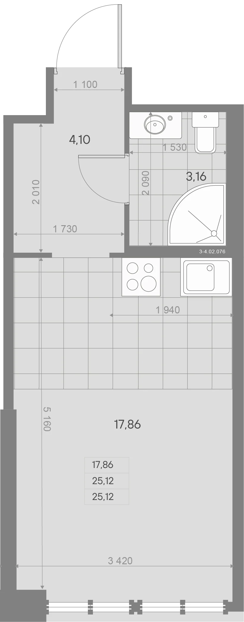 Планировка студия 25,2 м² в ЖК «AVANT Баланс» — AVANT Баланс (Balance)