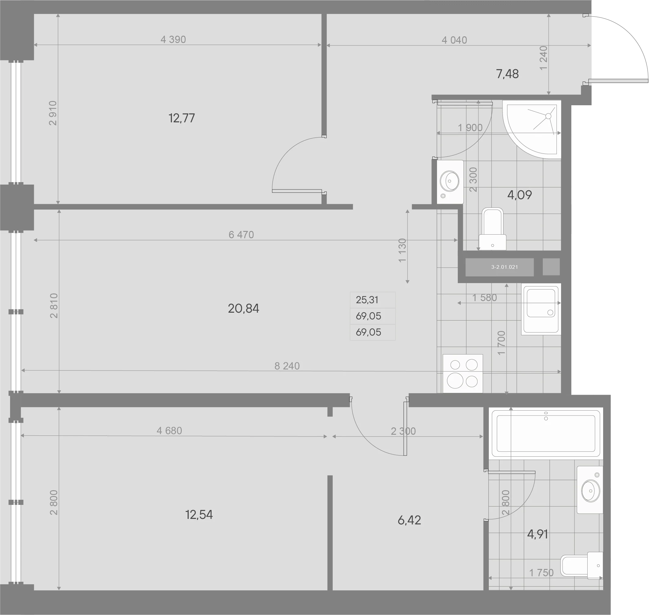 Планировка 2-комнатная 69,1 м² в ЖК «AVANT Баланс» — AVANT Баланс (Balance)