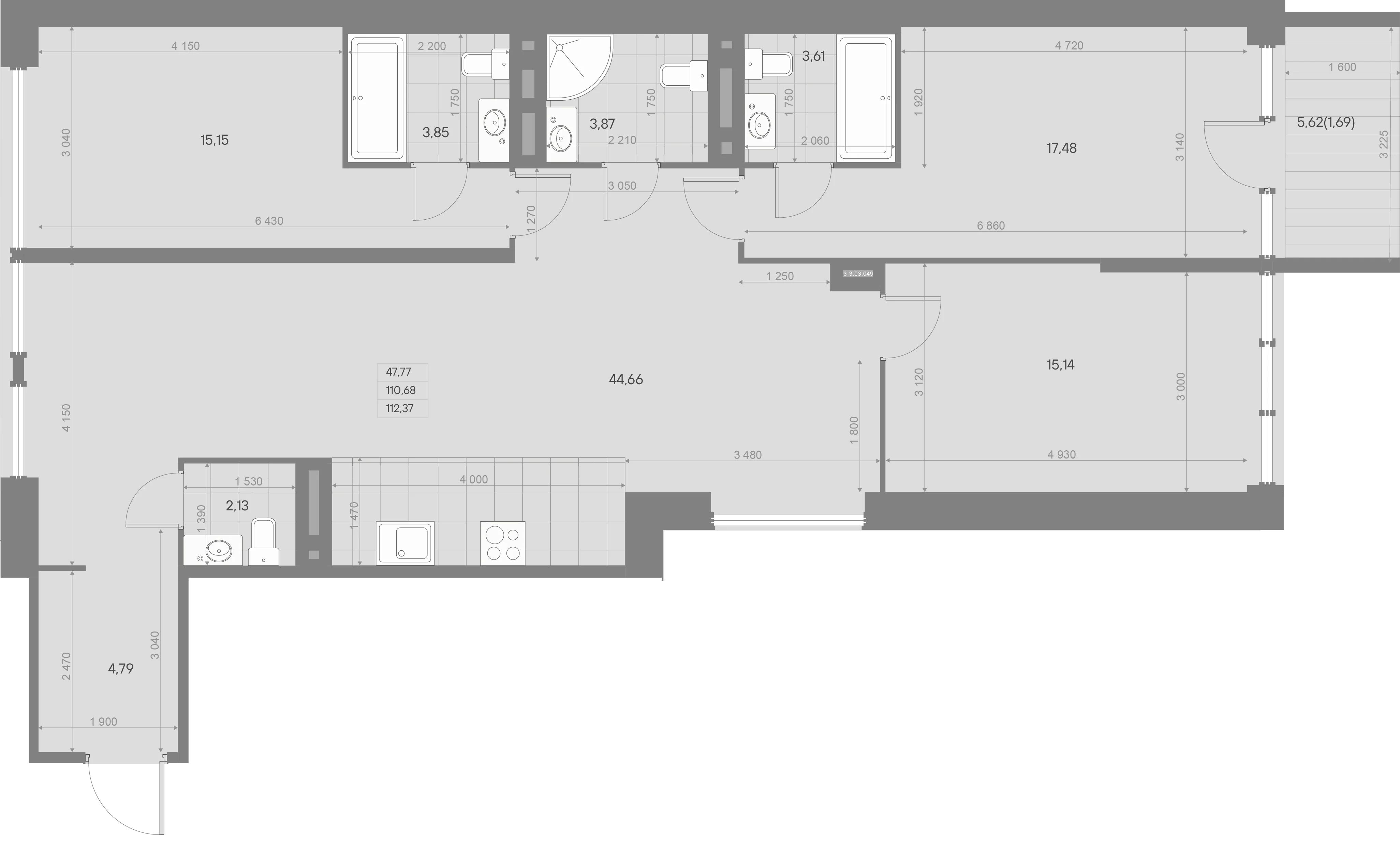 Планировка 3-комнатная 111,7 м² в ЖК «AVANT Баланс» — AVANT Баланс (Balance)
